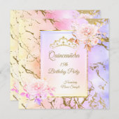キンセアニェラバラパープルピンク金ゴールド誕生日パーティー 招待状 (正面/裏面)