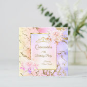 キンセアニェラバラパープルピンク金ゴールド誕生日パーティー 招待状 (スタンド正面)