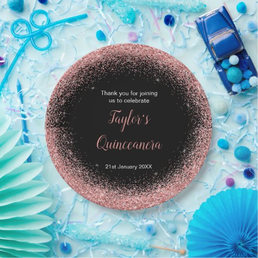 キンセアニェラバラピンクフェイクグリッターバースデーパーティー ペーパープレート (パーティー)