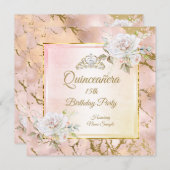 キンセアニェラバラピンク金ゴールドバースデーパーティー招待状2 招待状 (正面/裏面)