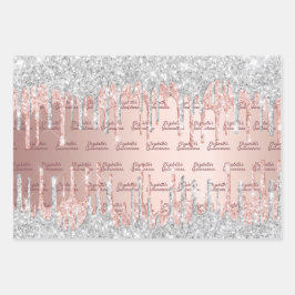 キンセアニェラバラ金ゴールドグリッタードリップスピンクシルバー ラッピングペーパーシート