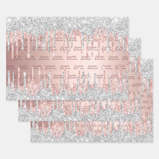 キンセアニェラバラ金ゴールドグリッタードリップスピンクシルバー ラッピングペーパーシート (セット)