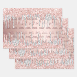 キンセアニェラバラ金ゴールドグリッタードリップスピンクシルバー ラッピングペーパーシート