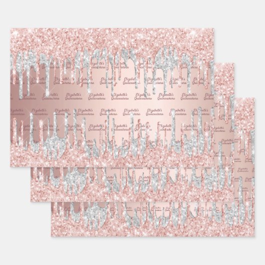 キンセアニェラバラ金ゴールドグリッタードリップスピンクシルバー ラッピングペーパーシート (セット)