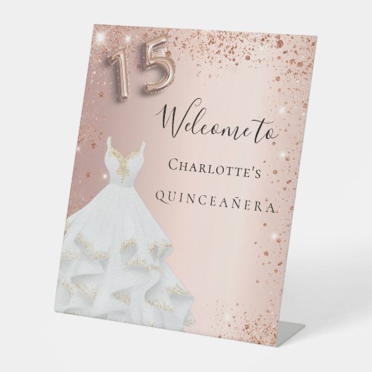 キンセアニェラバラ金ゴールドグリッタードレス歓迎 台座サイン (正面)