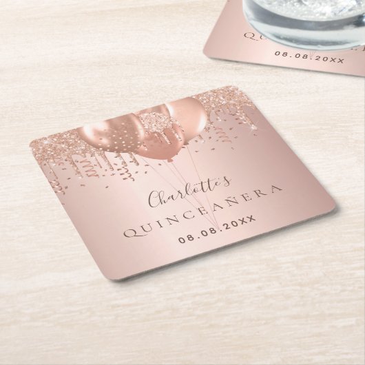 キンセアニェラバラ金ゴールドグリッターバルーン単像 スクエアペーパーコースター (アングル)