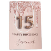 キンセアニェラバラ金ゴールドグリッターピンクバルーンスタイル ミディアムペーパーバッグ (正面)