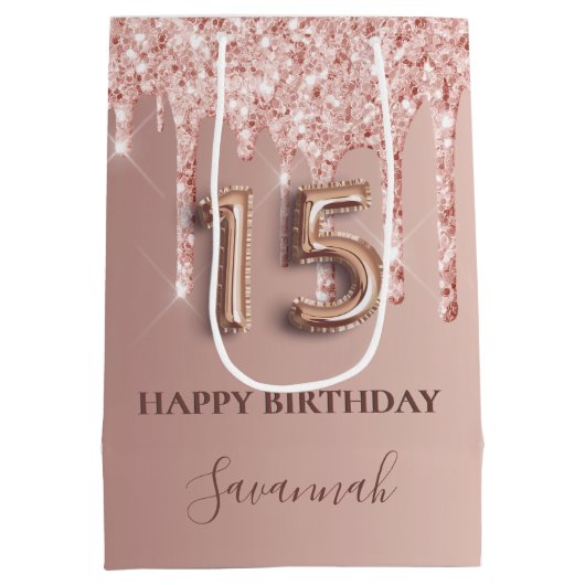 キンセアニェラバラ金ゴールドグリッターピンクバルーンスタイル ミディアムペーパーバッグ (裏面)