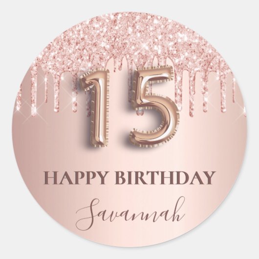 キンセアニェラバラ金ゴールドグリッターピンクバルーンスタイル ラウンドシール (正面)