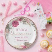 キンセアニェラバラ金ゴールドグリッターフローラ紙プレート ペーパープレート (パーティー)