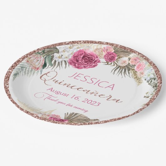 キンセアニェラバラ金ゴールドグリッターフローラ紙プレート ペーパープレート (アングル)