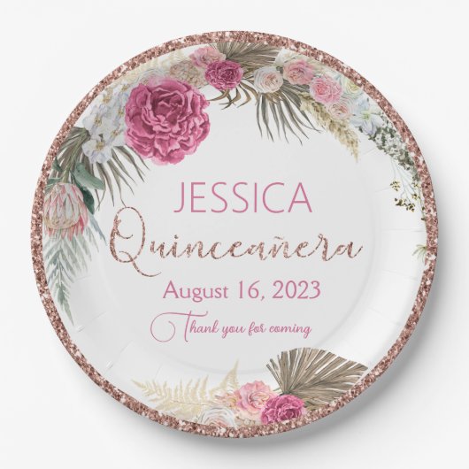 キンセアニェラバラ金ゴールドグリッターフローラ紙プレート ペーパープレート (正面)