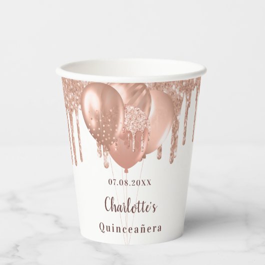 キンセアニェラバラ金ゴールドグリッター白 紙コップ (正面)