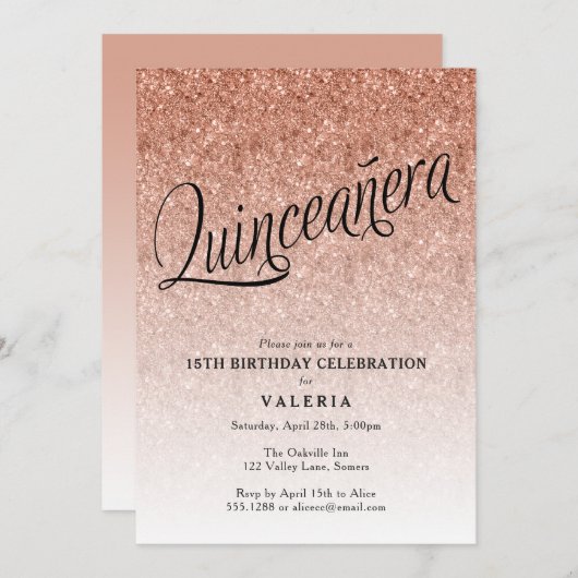 キンセアニェラバラ金ゴールドグリッター誕生日招待状 招待状 (正面/裏面)