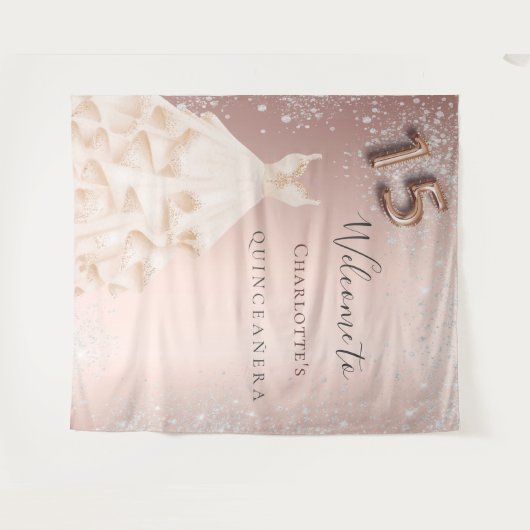 キンセアニェラバラ金ゴールドシルバーグリッタードレスウェルカム タペストリー (正面(横))