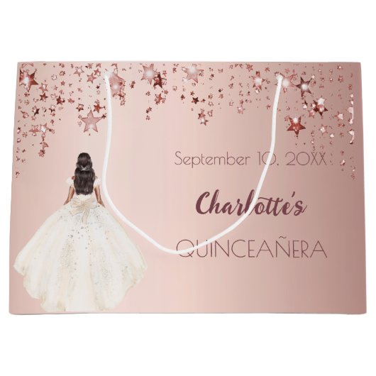 キンセアニェラバラ金ゴールドスターアイボリードレス ラージペーパーバッグ (正面)