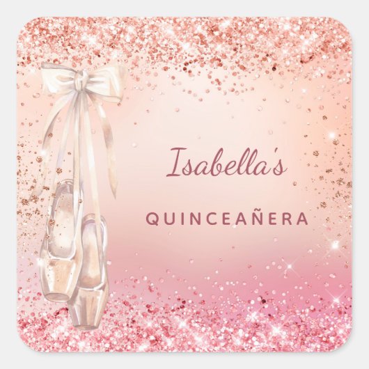 キンセアニェラバラ金ゴールドピンクグリッターバレリーナ スクエアシール (正面)