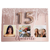 キンセアニェラバラ金ゴールドピンクグリッターフォトモノグラム ラージペーパーバッグ (正面)