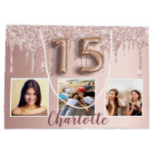 キンセアニェラバラ金ゴールドピンクグリッターフォトモノグラム ラージペーパーバッグ (裏面)