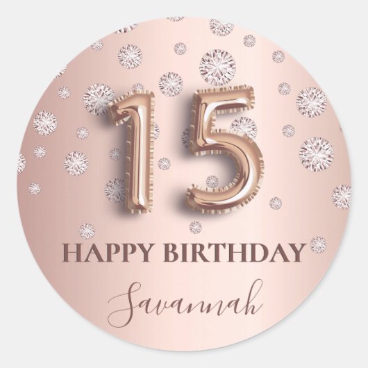 キンセアニェラバラ金ゴールドピンクダイヤモンドバルーンフォント ラウンドシール (正面)