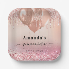 キンセアニェラバラ金ゴールドピンクバルーン ペーパープレート