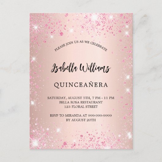 キンセアニェラバラ金ゴールドピンク インビテーションポストカード (正面)