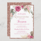 キンセアニェラバラ金ゴールドフローラグリッター招待状 招待状 (正面/裏面)