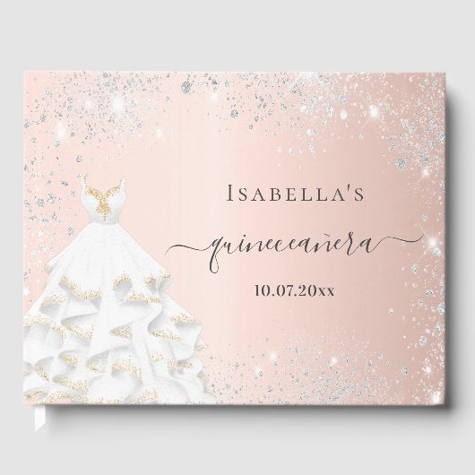 キンセアニェラバラ金ゴールドホワイトドレスグリッター ゲストブック (正面)