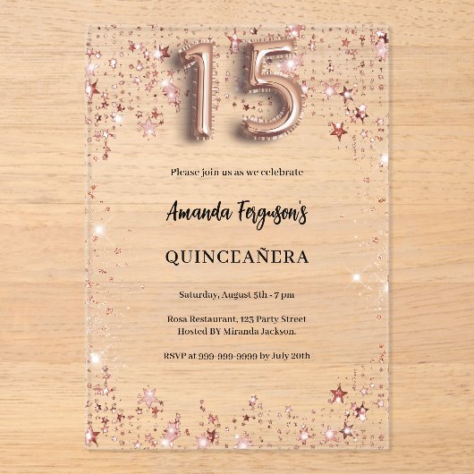 キンセアニェラバラ金ゴールド星澄んパーティー アクリル招待状 (正面)