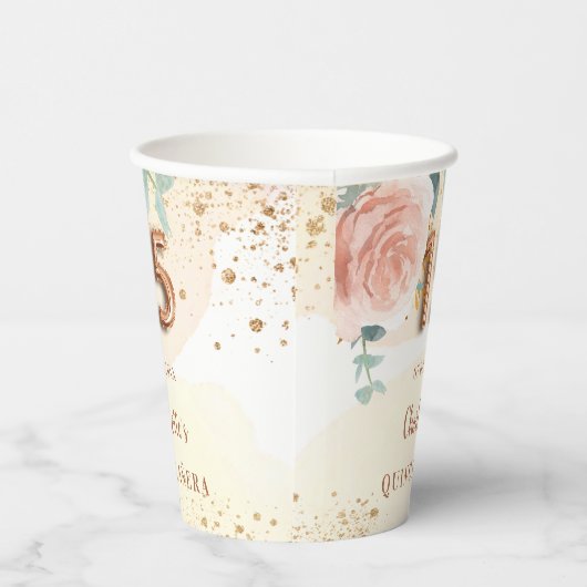 キンセアニェラバラ金ゴールド花模様グリッターゴールデン 紙コップ (右)