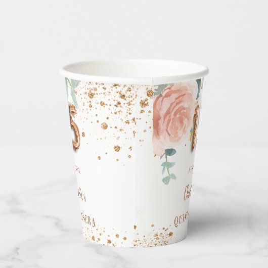 キンセアニェラバラ金ゴールド花模様グリッター 紙コップ (右)