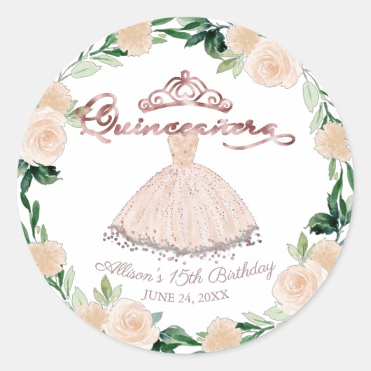 キンセアニェラバラ金ゴールド赤面ガウンピンクフローラ ラウンドシール (正面)