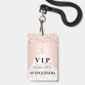 キンセアニェラバラ金ゴールド赤面グリッターダスト名vip バッジ (Front with Lanyard)