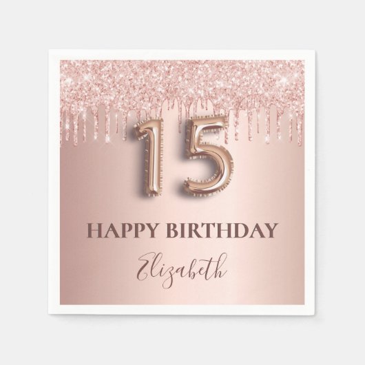 キンセアニェラバラ金ゴールド赤面グリッタードライブ名 スタンダードカクテルナプキン (正面)