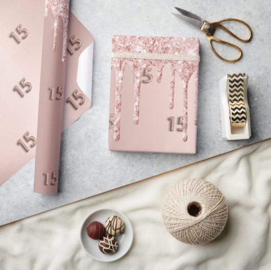 キンセアニェラバラ金ゴールド赤面グリッター ラッピングペーパー (クラフト)