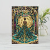 キンセアニェラバースデーパーティーエキゾチックティール（緑がかった色）ピンク 招待状 (スタンド正面)