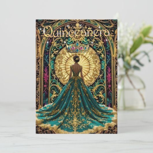 キンセアニェラバースデーパーティーエキゾチックティール（緑がかった色）ピンク 招待状 (スタンド正面)