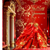 キンセアニェラバースデーパーティーエキゾチック赤金ゴールドドレス 招待状