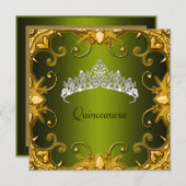 キンセアニェラバースデーパーティーグリーン金ゴールドホワイトティアラ 招待状 (正面/裏面)