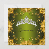キンセアニェラバースデーパーティーグリーン金ゴールドホワイトティアラ 招待状 (正面)