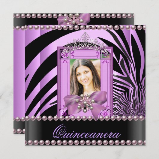キンセアニェラバースデーパーティーゼブラ薄紫パール 招待状 (正面/裏面)