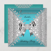 キンセアニェラバースデーパーティーティール(緑がかった色)ブルーダイヤモンド 招待状 (正面/裏面)