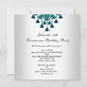 キンセアニェラバースデーパーティーティール（緑がかった色）ブルーホワイトビーズ 招待状 (裏面)