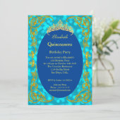 キンセアニェラバースデーパーティーティール（緑がかった色）金ゴールド招待状 招待状 (スタンド正面)