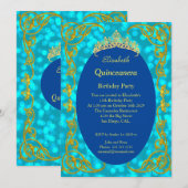 キンセアニェラバースデーパーティーティール（緑がかった色）金ゴールド招待状 招待状 (正面/裏面)