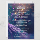 キンセアニェラバースデーパーティーパープルティール（緑がかった色）ドレスティアラ 招待状 (裏面)