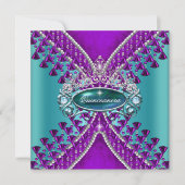 キンセアニェラバースデーパーティーパープルティール（緑がかった色）ブルー 招待状 (正面)