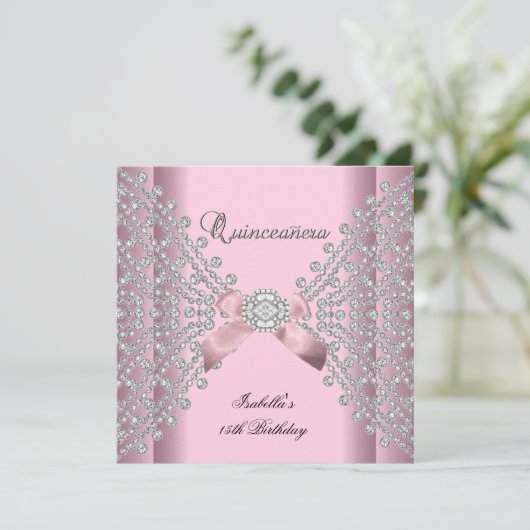 キンセアニェラバースデーパーティーピンクホワイトダイヤモンド 招待状 (スタンド正面)