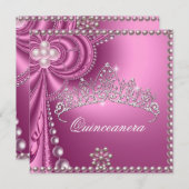 キンセアニェラバースデーパーティーピンクホワイトパール 招待状 (正面/裏面)