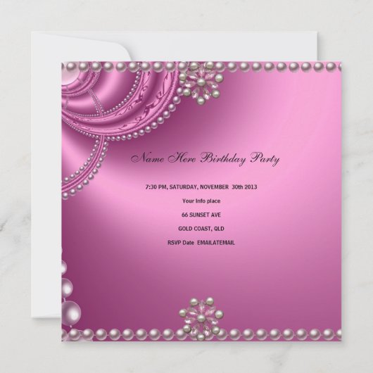 キンセアニェラバースデーパーティーピンクホワイトパール 招待状 (裏面)